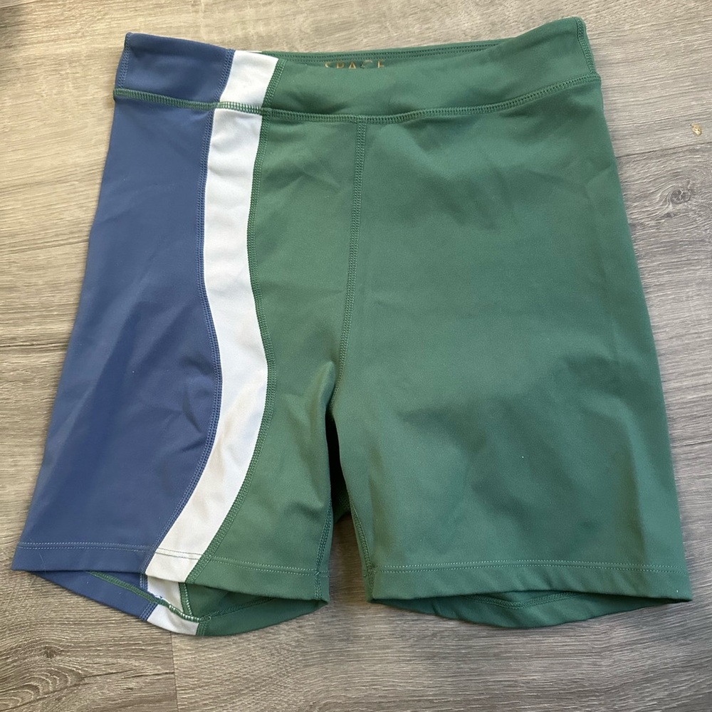L*Space Make Waves Green and Blue Wave Yoga Exercise Shorts